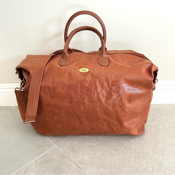 Diane Von Furstenberg Tan Faux Leather Oversize Travel Weekender Shoulder Bag - Picture 5 of 13